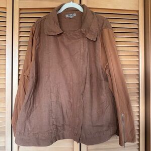 FLAX Linen Jacket XL Brown Lagenlook Linen Jacket Flax Jeanne Engelhart